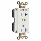 Hospital Grade Isolated Ground Surge Protective Duplex Receptacle offers increased transient protection, reliability and protection notification (Audible Alarm with LED Indicator). Back and, Side Wire, 20amp 125volt, White.