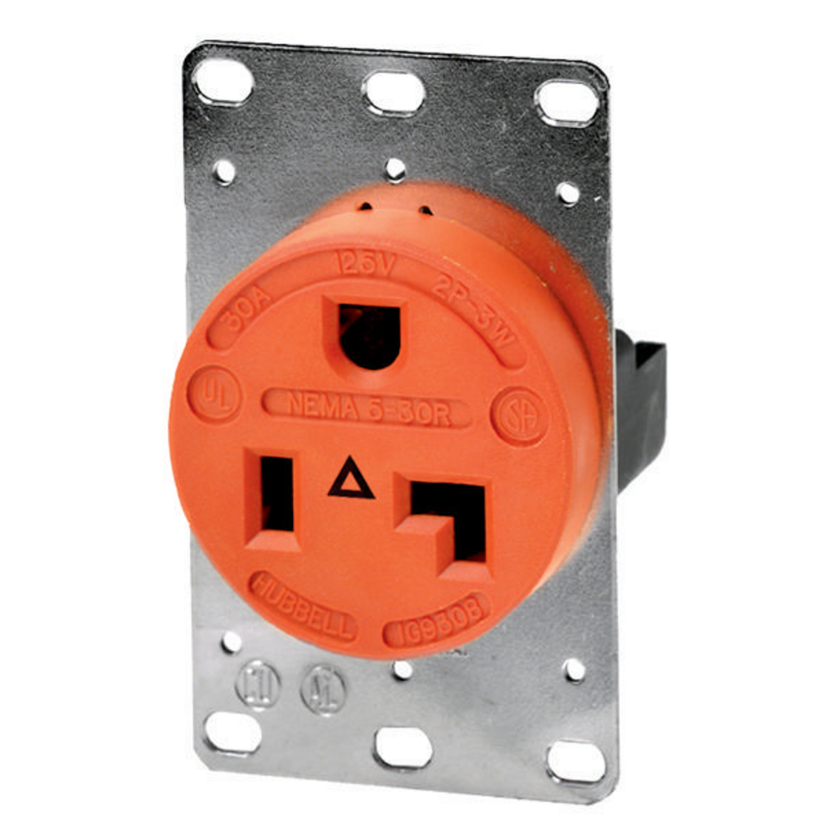 IG9308 1-Phase Extra Heavy Duty Isolated Ground Single Standard Screw Mount Straight Blade Receptacle, 125 V AC, 30 A, 2 Poles, 3 Wires, Orange