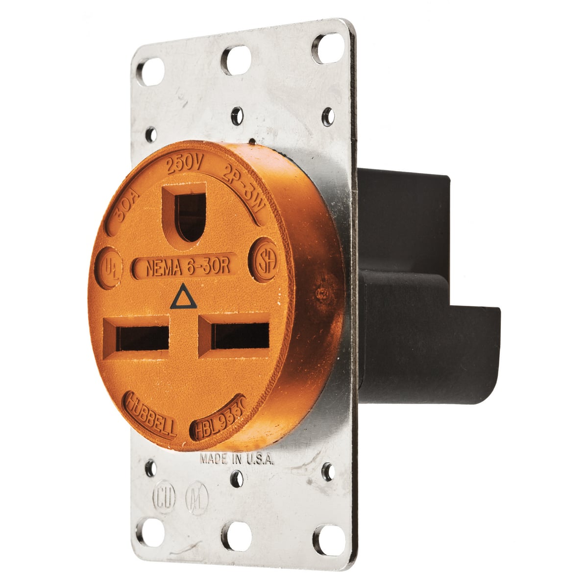 IG9330 1-Phase Extra Heavy Duty Isolated Ground Single Standard Screw Mount Straight Blade Receptacle, 250 V AC, 30 A, 2 Poles, 3 Wires, Orange