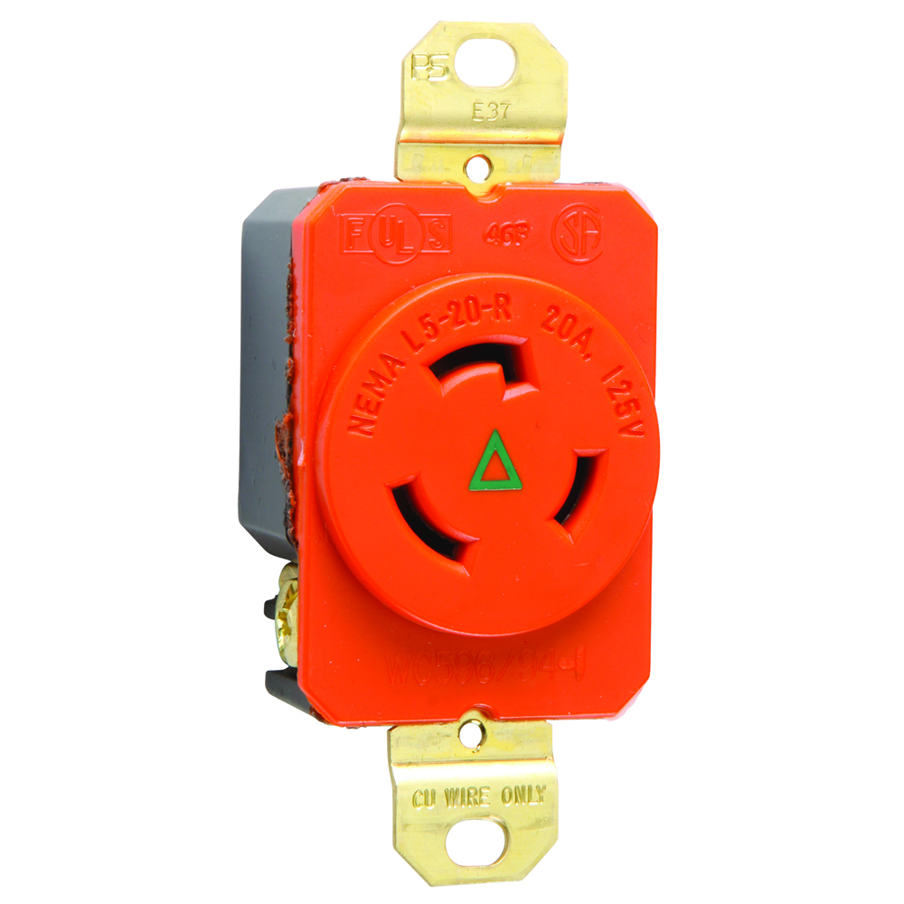 IGL520R 20 Amp 125V Isolated Ground NEMA L520 Single Receptacle, 3-Wire, Orange