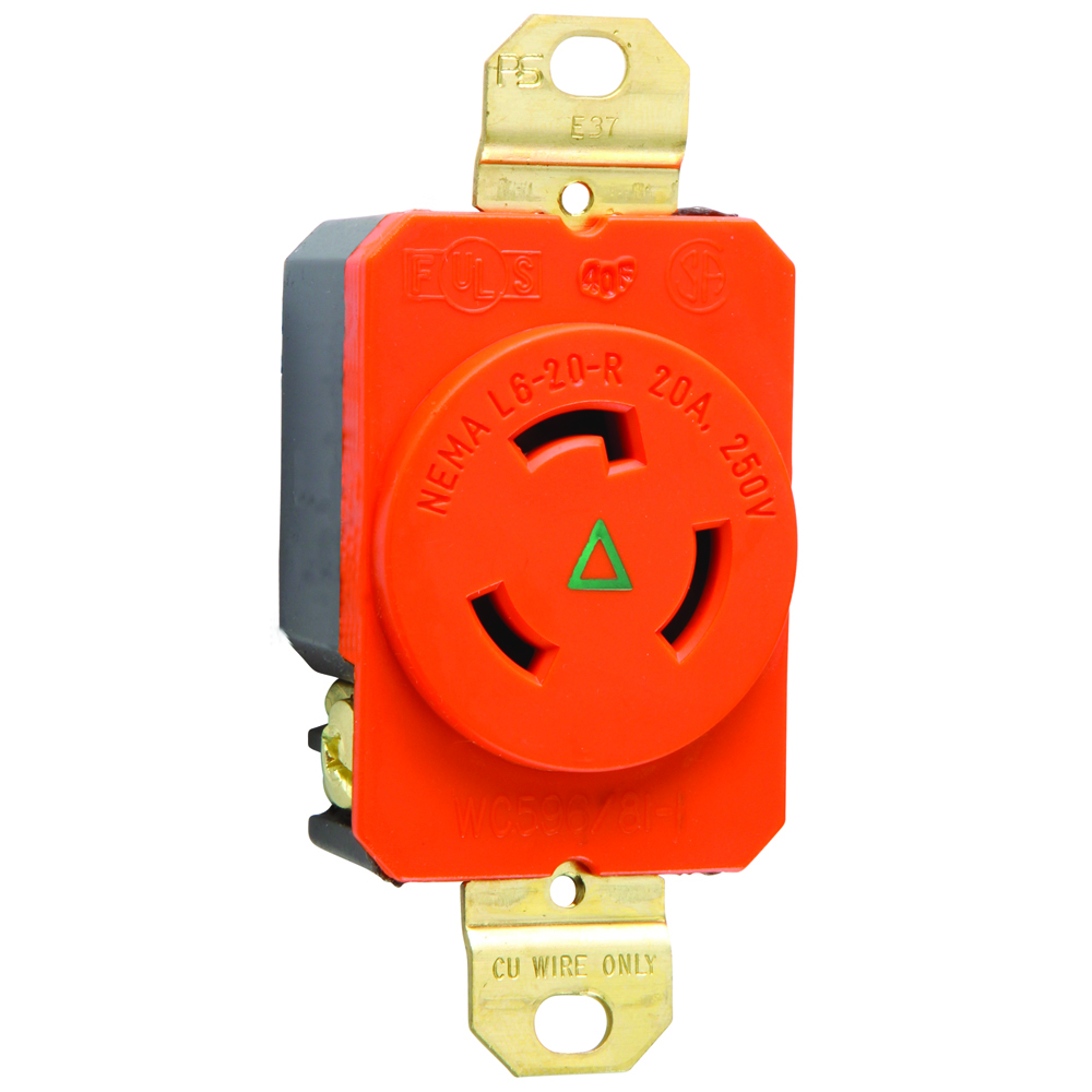 IGL620R 20 Amp NEMA L620 Single Receptacle, Orange, Isolated Ground
