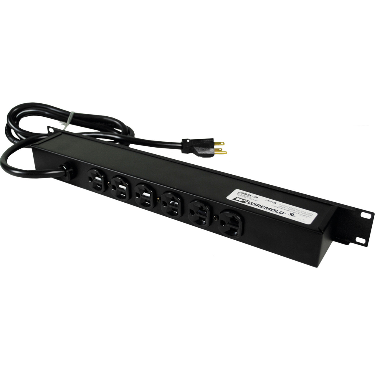 Rack Mount Plug-In Outlet Center; 120 Volt, 20 Amp, 6 Outlet, 1U/Rack Mount, Black