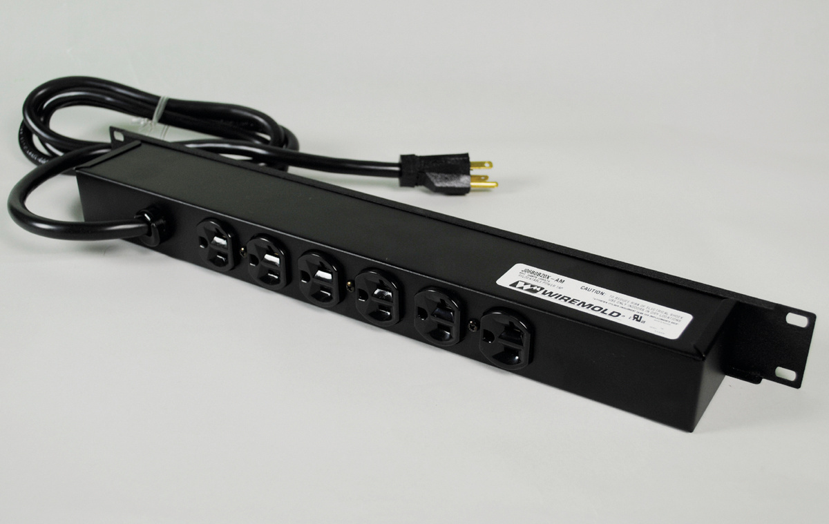 Rack Mount Plug-In Outlet Center With Digital Ammeter; 120 Volt, 20 Amp, 6 Outlet, 1U/Rack Mount, Black