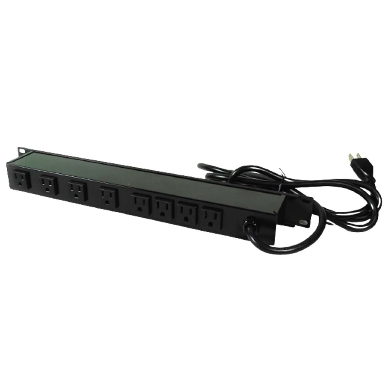 Multi-Outlet Power Strip, 125 VAC, 15 A, 8 Outlets, 6 ft Cord, 60 Hz, Rack, Steel Housing, NEMA 5-15P Plug, Single Receptacle, Black, 20 in L x 2-3/4 in W x 1-3/4 in H