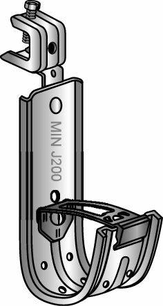 2" J-Hook, Right Angle Bracket and Set Screw Beam Clamp Assembly, Beam Clamp Fits up to 1/2" Flange, Includes Plastic Wire Retaining Clip, Pre-Galvanized/Zinc
