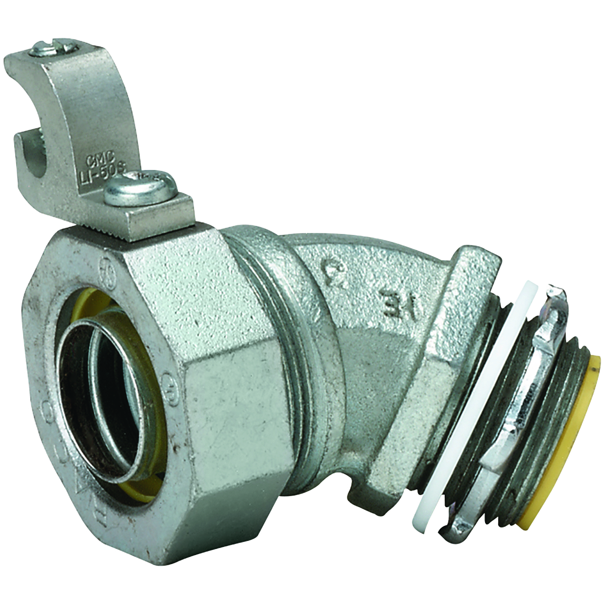 K05041-G K Series Grounded Insulated Liquidtight Connector, 1/2 in Trade, 45 deg, Malleable Iron/Steel, Electro-Plated Zinc