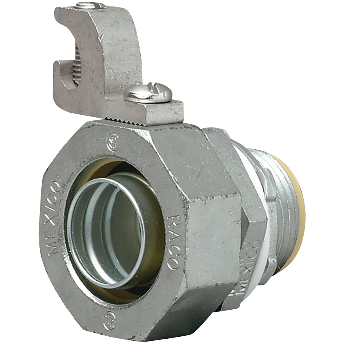 K1501-G K Series Grounded Insulated Straight Liquid Tight Connector, 1-1/2 in Trade, Malleable Iron/Steel, Electro-Plated Zinc