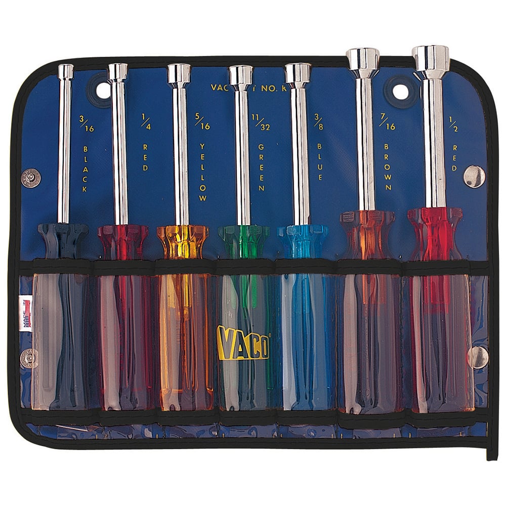 K7 Nutdriver Set, 3/16 to 1/2 in, 7 Pieces, 6-5/8 to 7 in OAL, Cushion Grip Handle, Plastic/Steel, Polished Chrome, ASME Specified