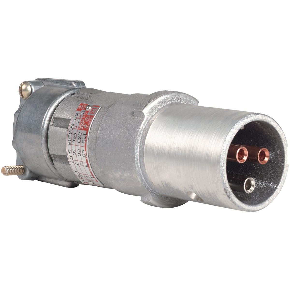 KP-604E45 KP Series 3-Phase Type E Heavy Duty Pin and Sleeve Plug, 115/230 V AC, 60 A, 4 Poles, 3 Wires, Gray