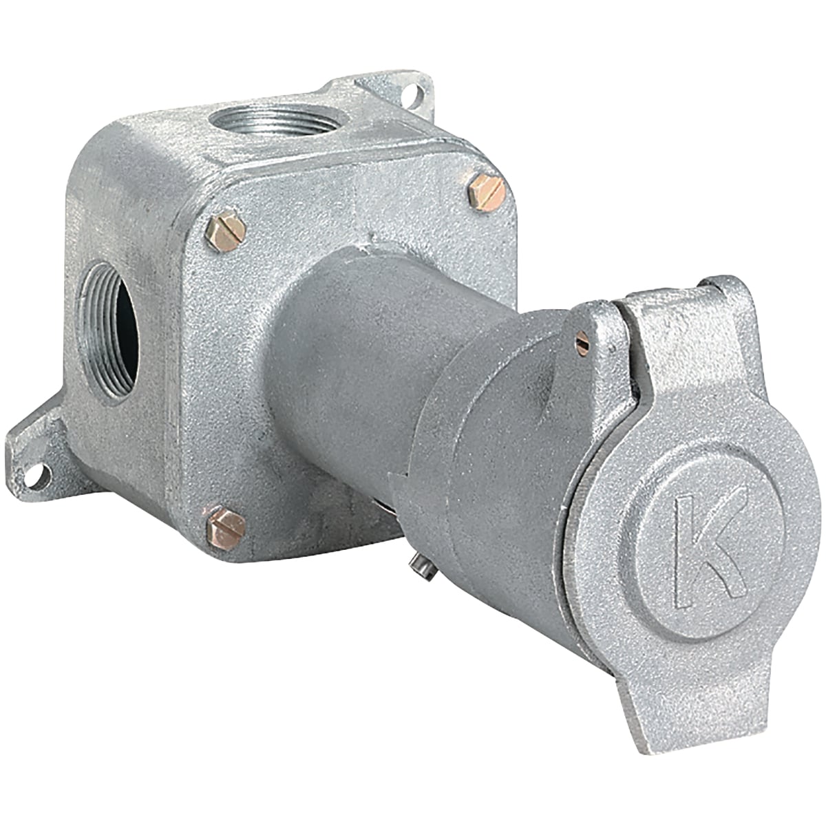KRJX-3604 3-Phase Heavy Duty Pin and Sleeve Receptacle Box Assembly With JAL Series Enclosure, 115/230 V AC, 60 A, 4 Poles, 3 Wires, Gray