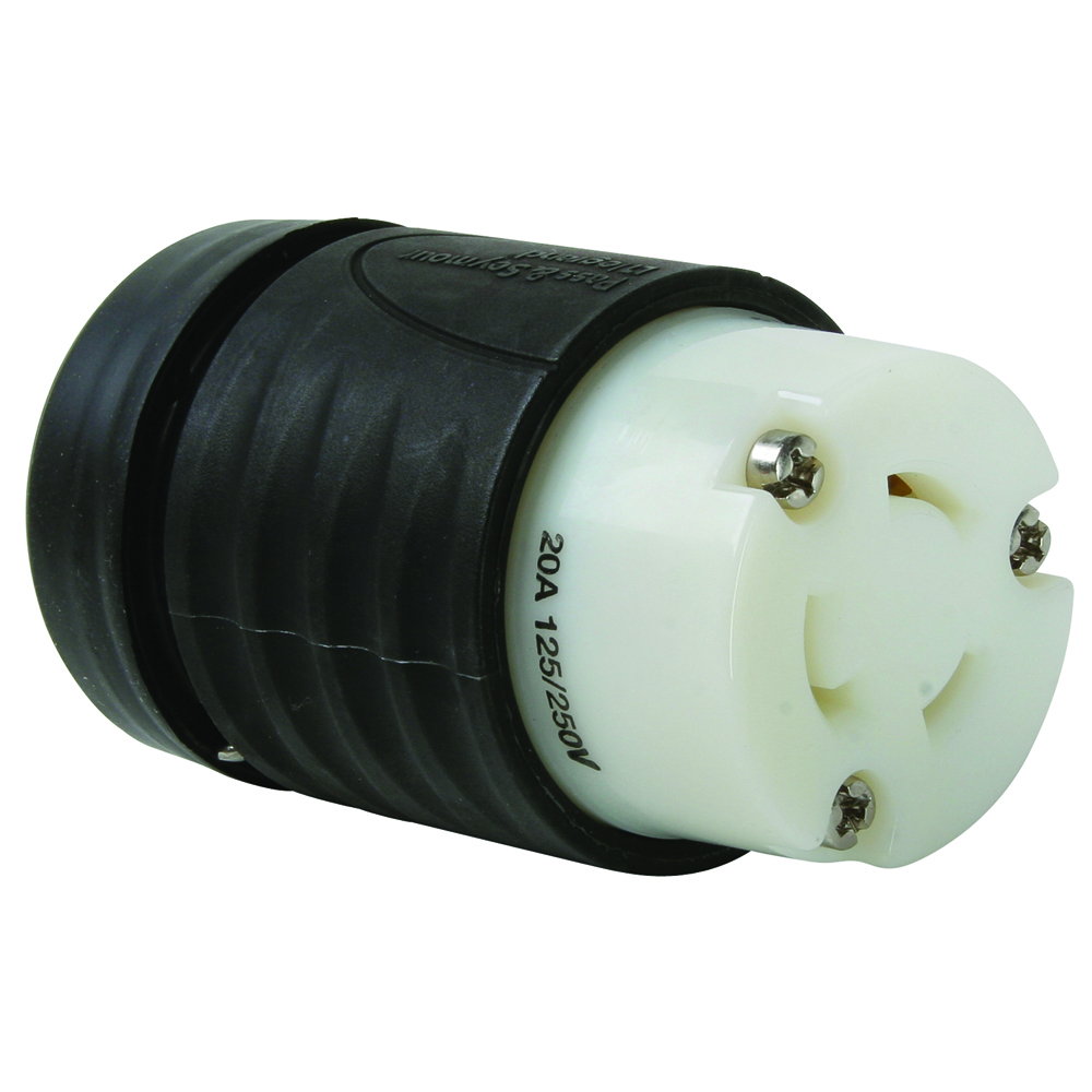 L1020C 20 Amp NEMA Connector L1020 - Black Back, White Front Body