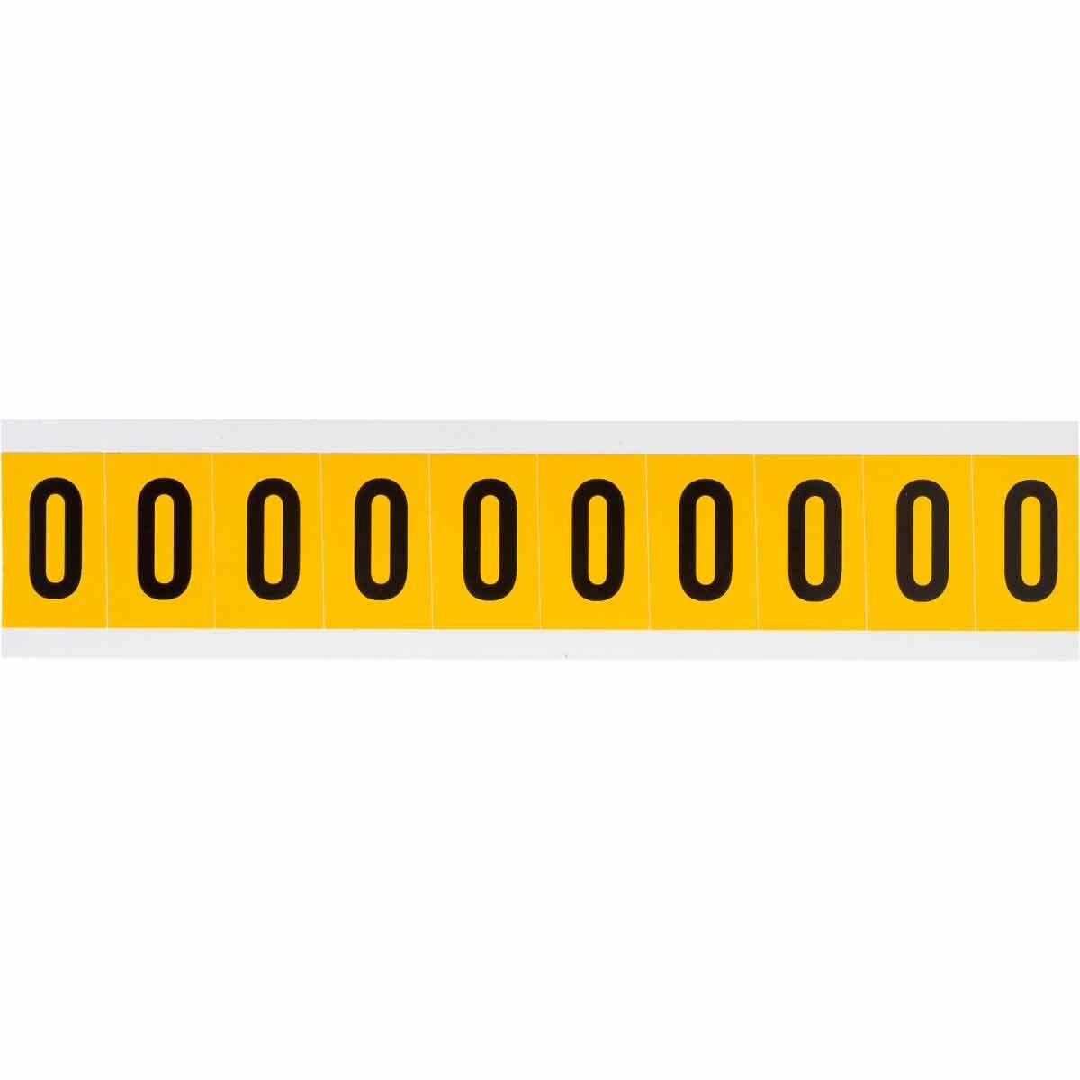 1530-0 Non-Reflective Standard Number Label, Black 0 Character, 1 in H x 0.577 in W, Yellow Background, B-946 Vinyl