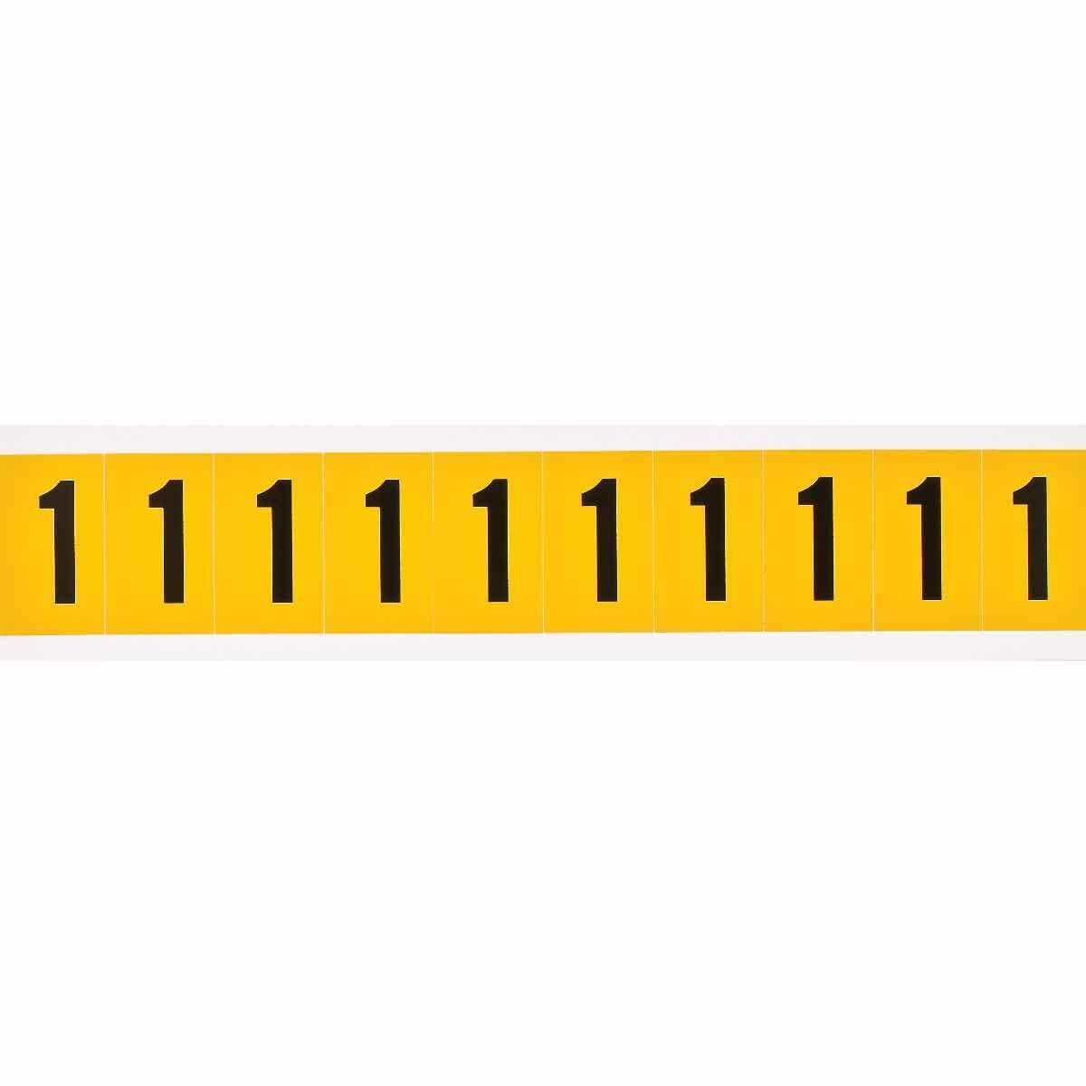 1530-1 Non-Reflective Standard Number Label, Black 1 Character, 1 in H x 0.577 in W, Yellow Background, B-946 Vinyl
