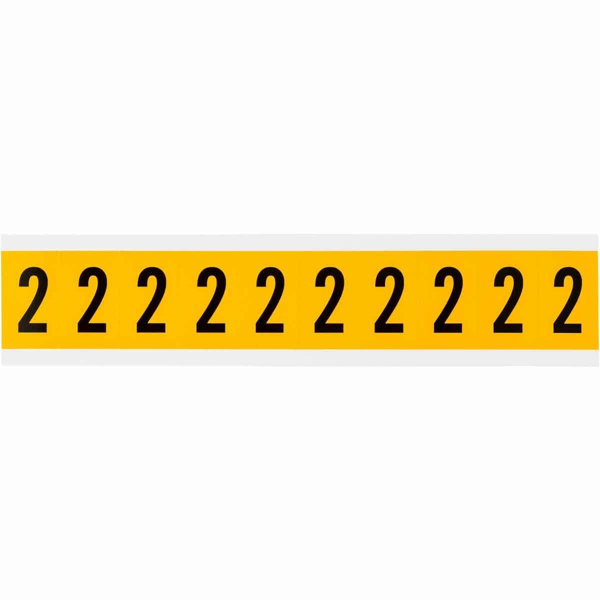 1530-2 Non-Reflective Standard Number Label, Black 2 Character, 1 in H x 0.577 in W, Yellow Background, B-946 Vinyl