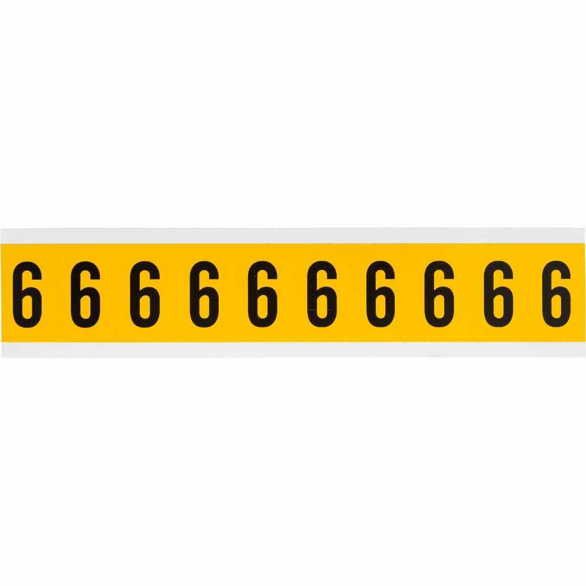 1530-6 Non-Reflective Standard Number Label, Black 6 Character, 1 in H x 0.577 in W, Yellow Background, B-946 Vinyl