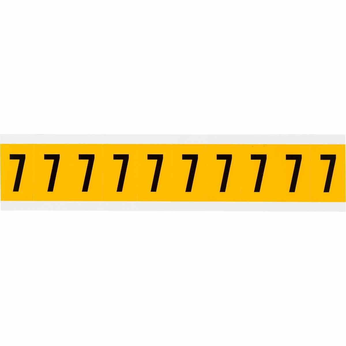 1530-7 Non-Reflective Standard Number Label, Black 7 Character, 1 in H x 0.577 in W, Yellow Background, B-946 Vinyl