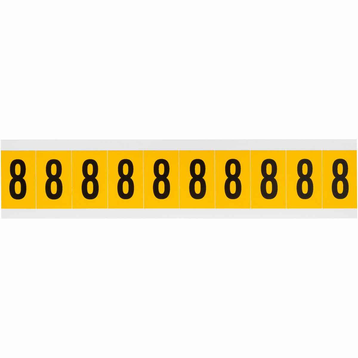 1530-8 Non-Reflective Standard Number Label, Black 8 Character, 1 in H x 0.577 in W, Yellow Background, B-946 Vinyl