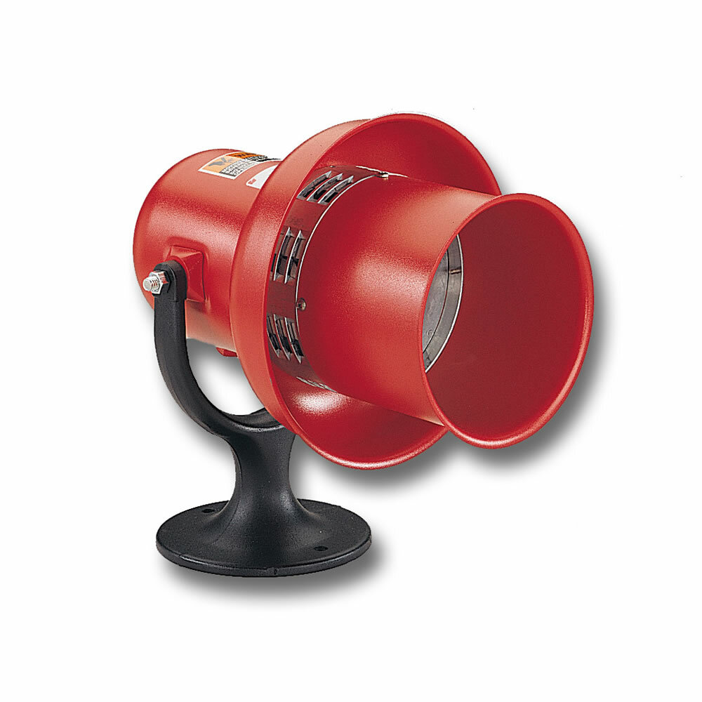 L-120 L Series Electromechanical General Alarm Siren, 120 V AC/DC, 1.95 A, 112 dB at 10 ft Sound, Indoor/Outdoor, Surface Mount, Red, ARRA Compliant|BAA Compliant|CSA Certified|cUL Listed|FM Approved|UL Listed