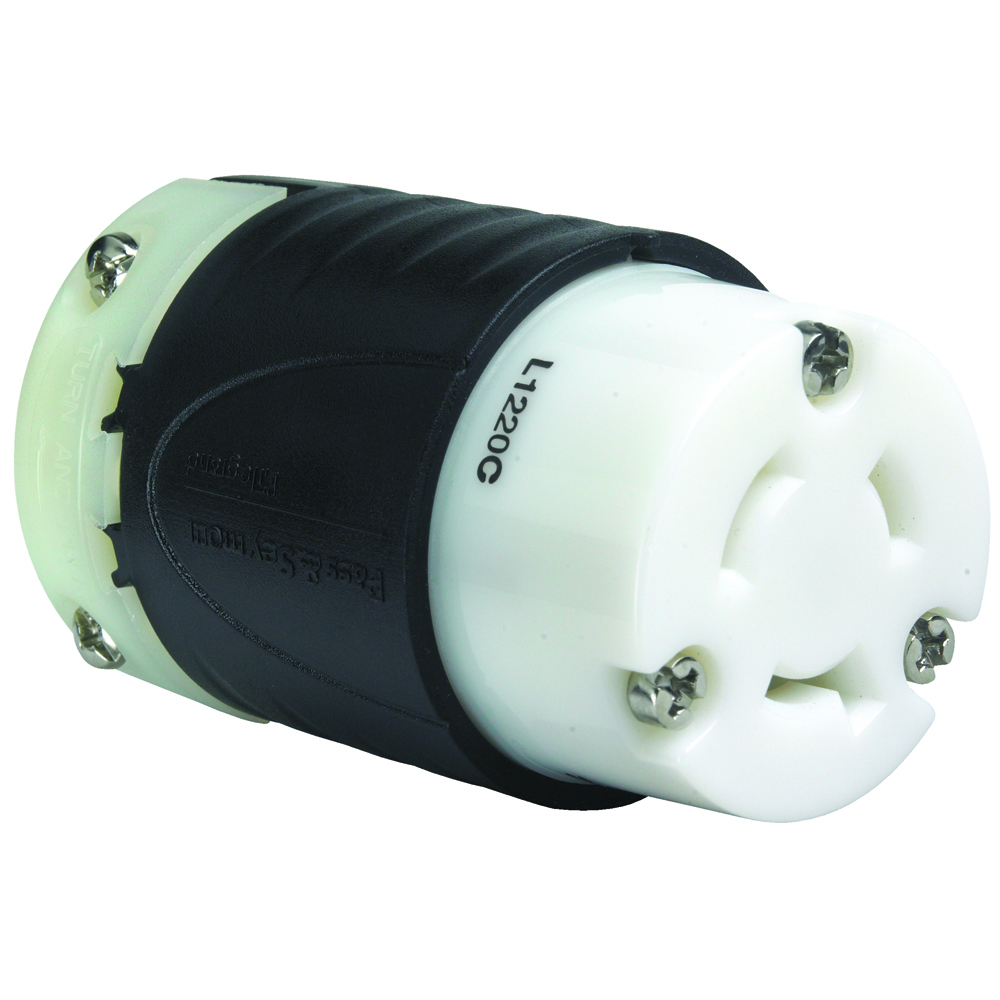 L1220C 20 Amp NEMA Connector L1220, Black Back, White Front Body
