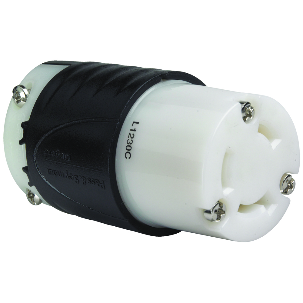 L1230C 30A NEMA L1230 Connector - Black Back, White Front Body