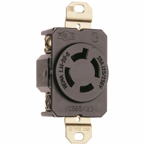 L1420R 20 Amp 125/250V NEMA L1420 Single Receptacle, 4-Wire, Black