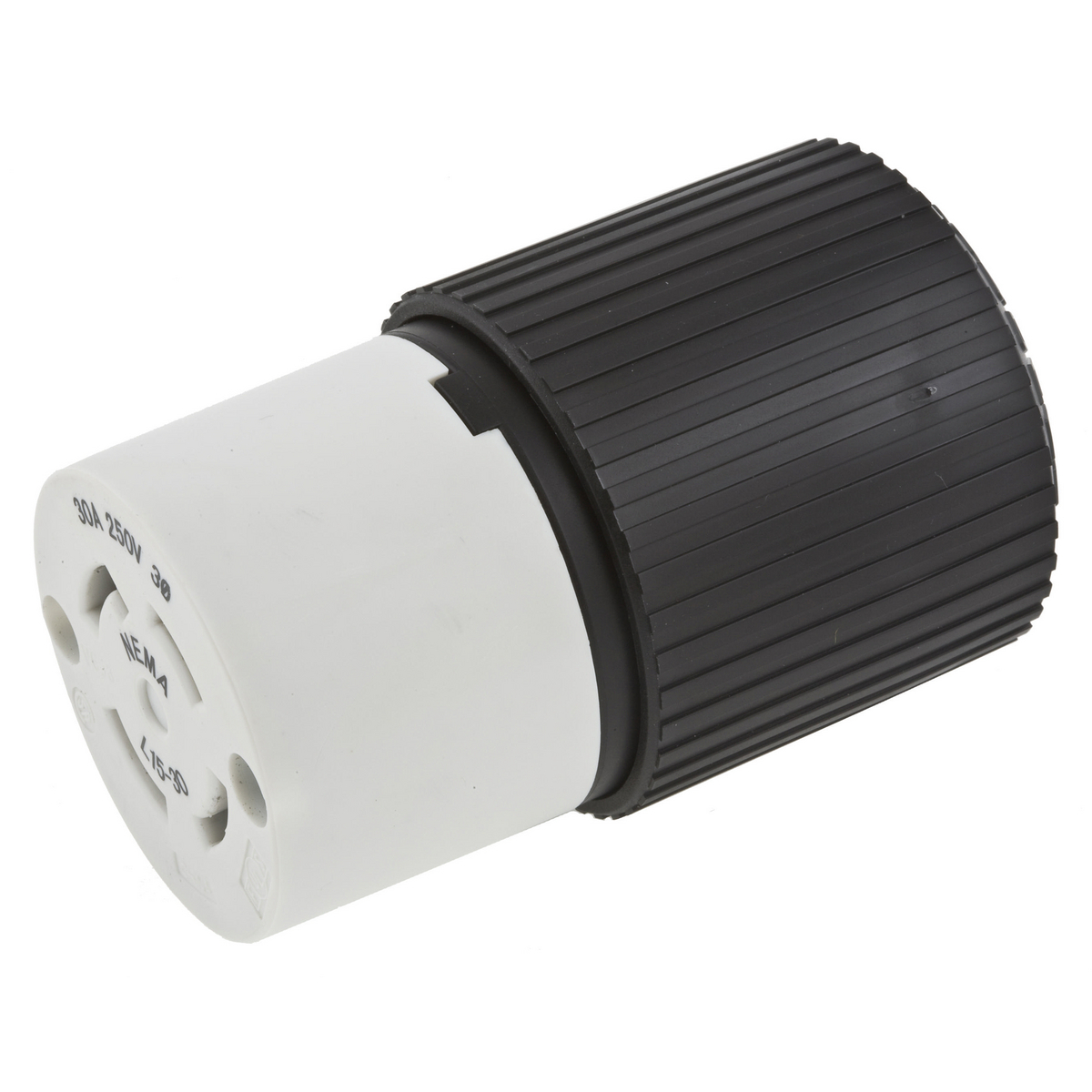 L1520C 3-Phase Female Grounding Standard Cord Mount Locking Connector, 250 V AC, 20 A, 3 Poles, 4 Wires, Black/White