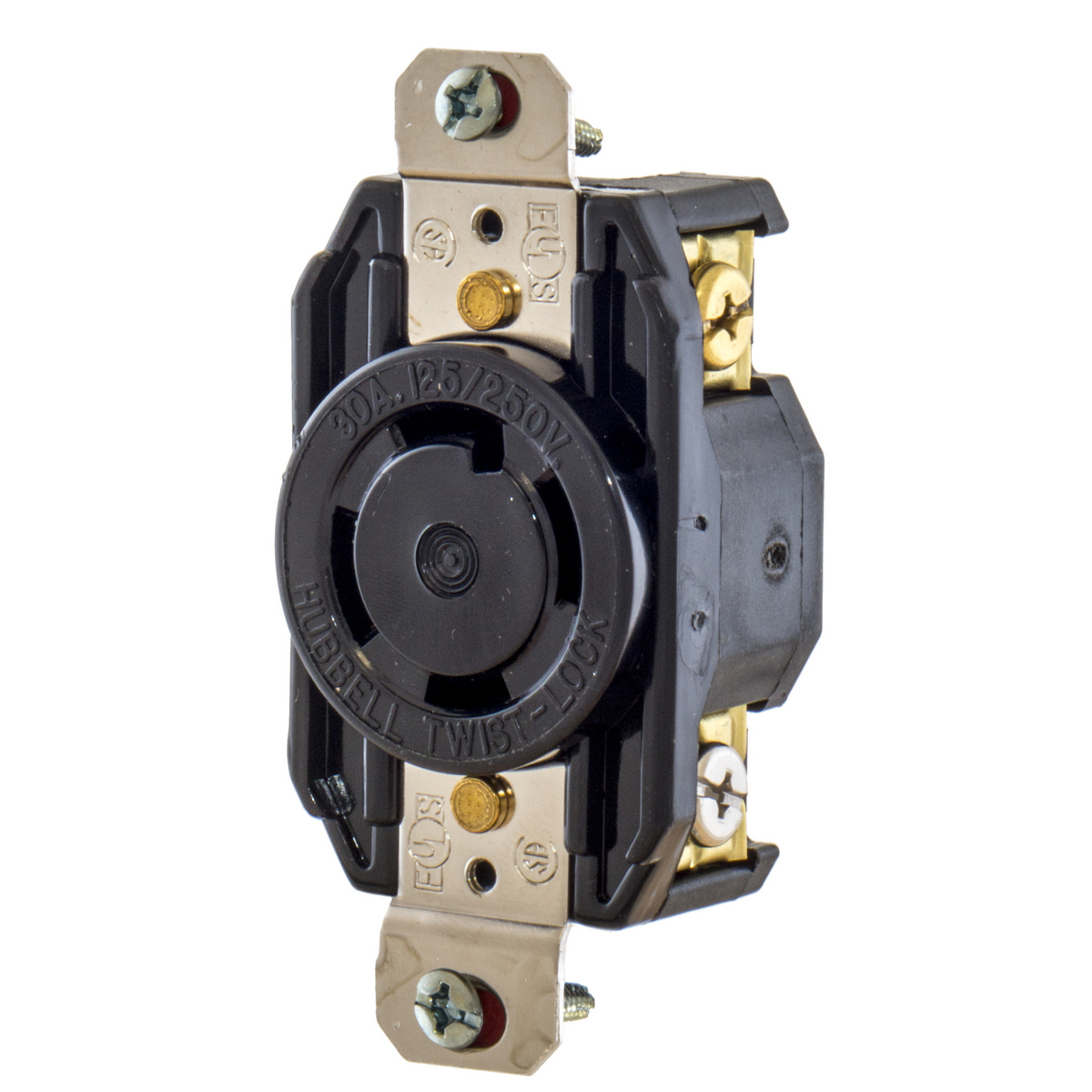 L1530R 3-Phase Grounding Standard Single Screw Mount Locking Receptacle, 250 V AC, 30 A, 3 Poles, 4 Wires, Black