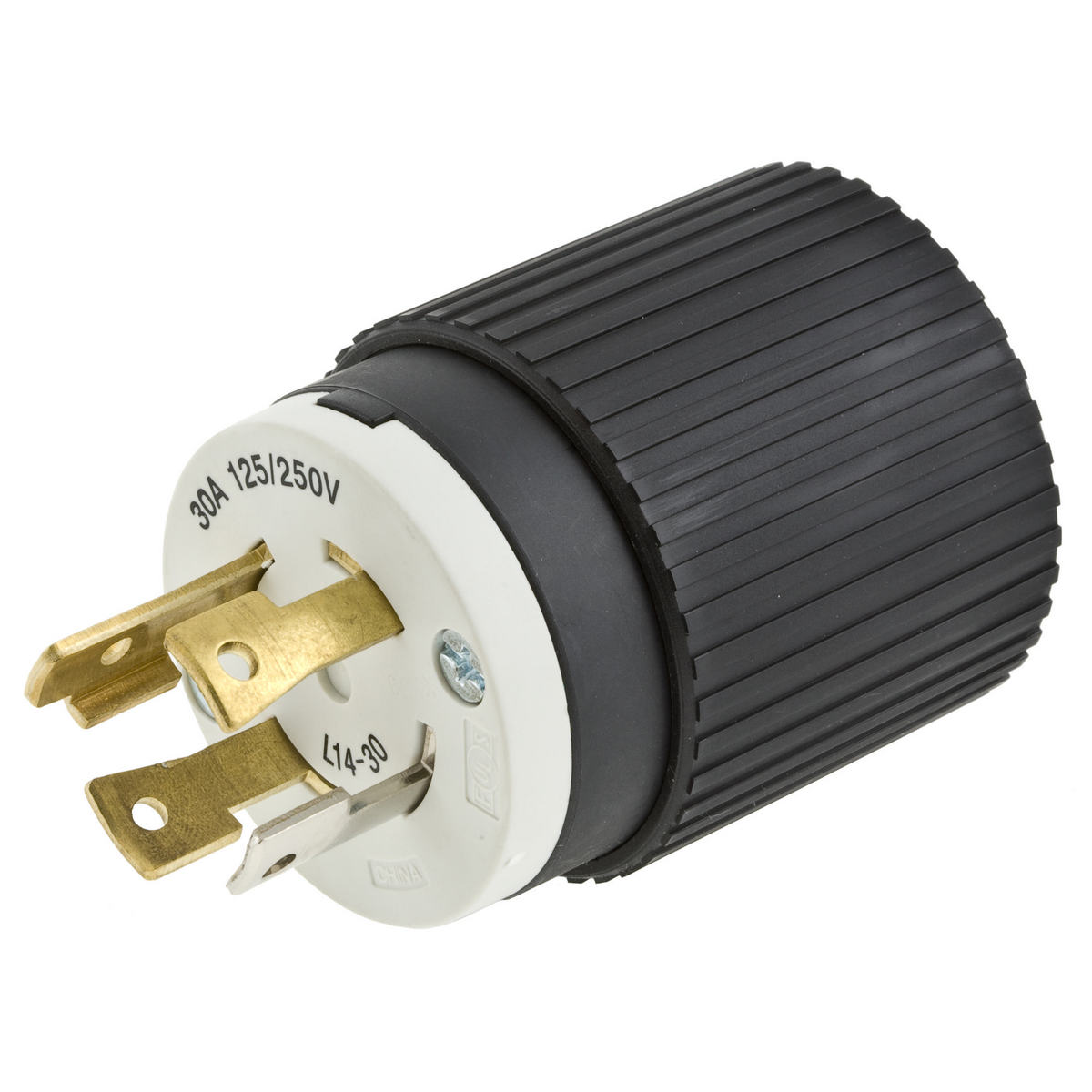 L1620P 3-Phase Grounding Standard Sized Cord Mount Locking Male Plug, 480 V AC, 20 A, 3 Poles, 4 Wires, Black