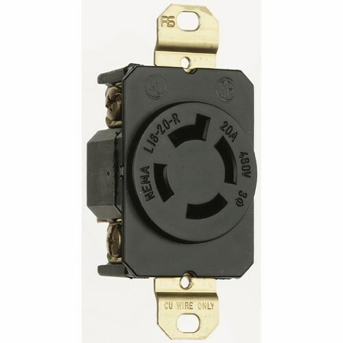 L1620R 20 Amp 480V NEMA L1620 Single Receptacle, 4-Wire 3-Phase, Black