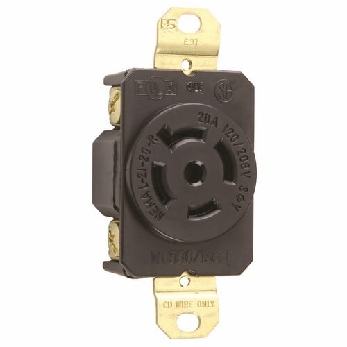 L2120R 20 Amp 120/208V NEMA L2120 Single Receptacle, 5-Wire 3-Phase, Black