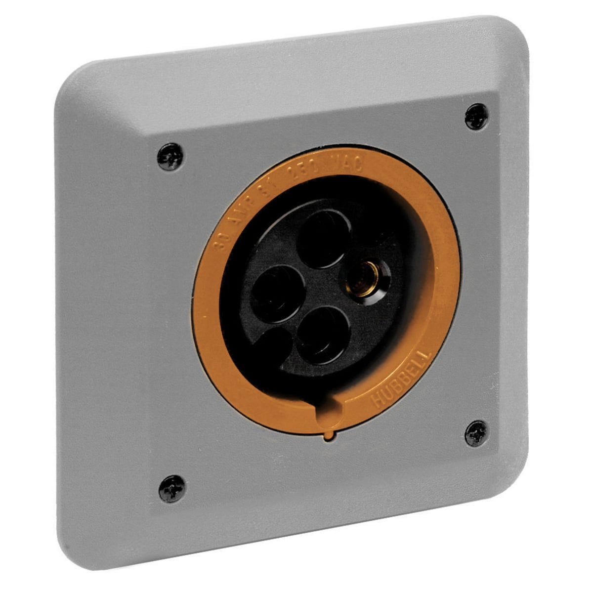 L430R12 1-Phase Grounding Female Heavy Duty Pressure Screw Terminal Standard Screw Mount Watertight Pin Sleeve Receptacle, 125/250 VAC, 30 A, 3 Poles, 4 Wires, Orange