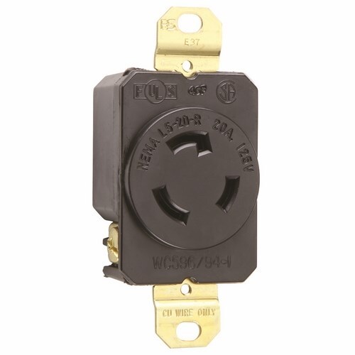 L520R 20 Amp 125V NEMA L520 Single Receptacle, 2-Pole 3-Wire, Black