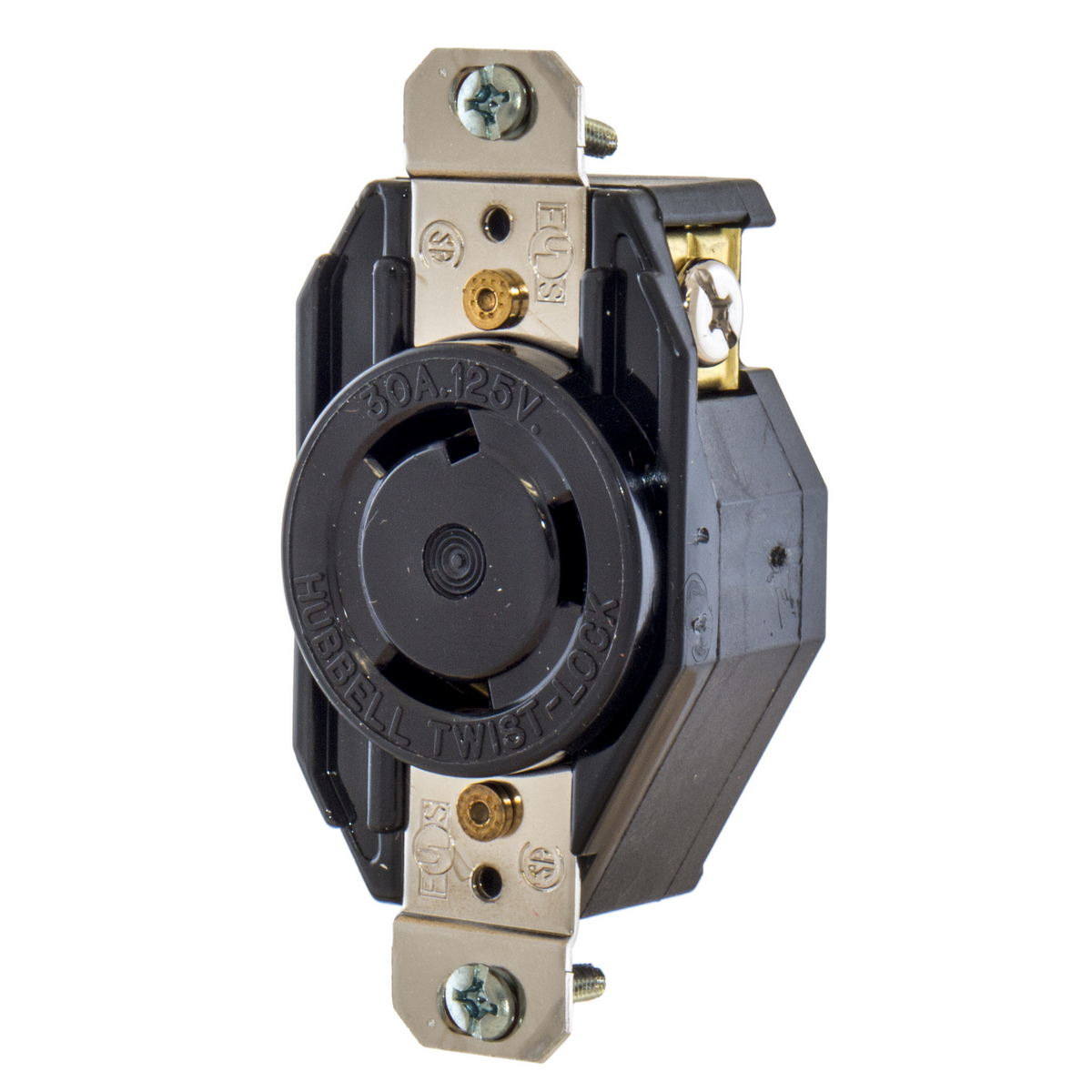 L530R 1-Phase Grounding Standard Single Screw Mount Locking Receptacle, 125 V AC, 30 A, 2 Poles, 3 Wires, Black