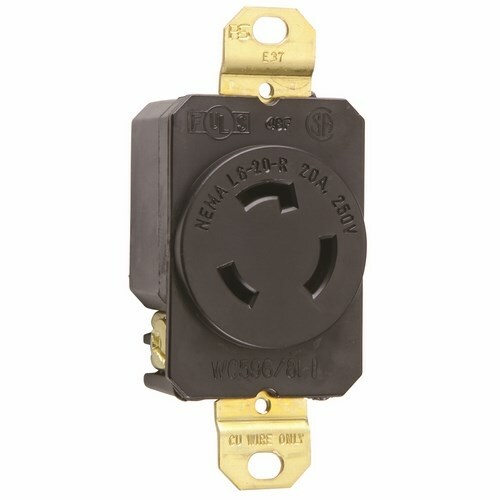 L620R 20 Amp 250V NEMA L620 Single Receptacle, 3-Wire, Black