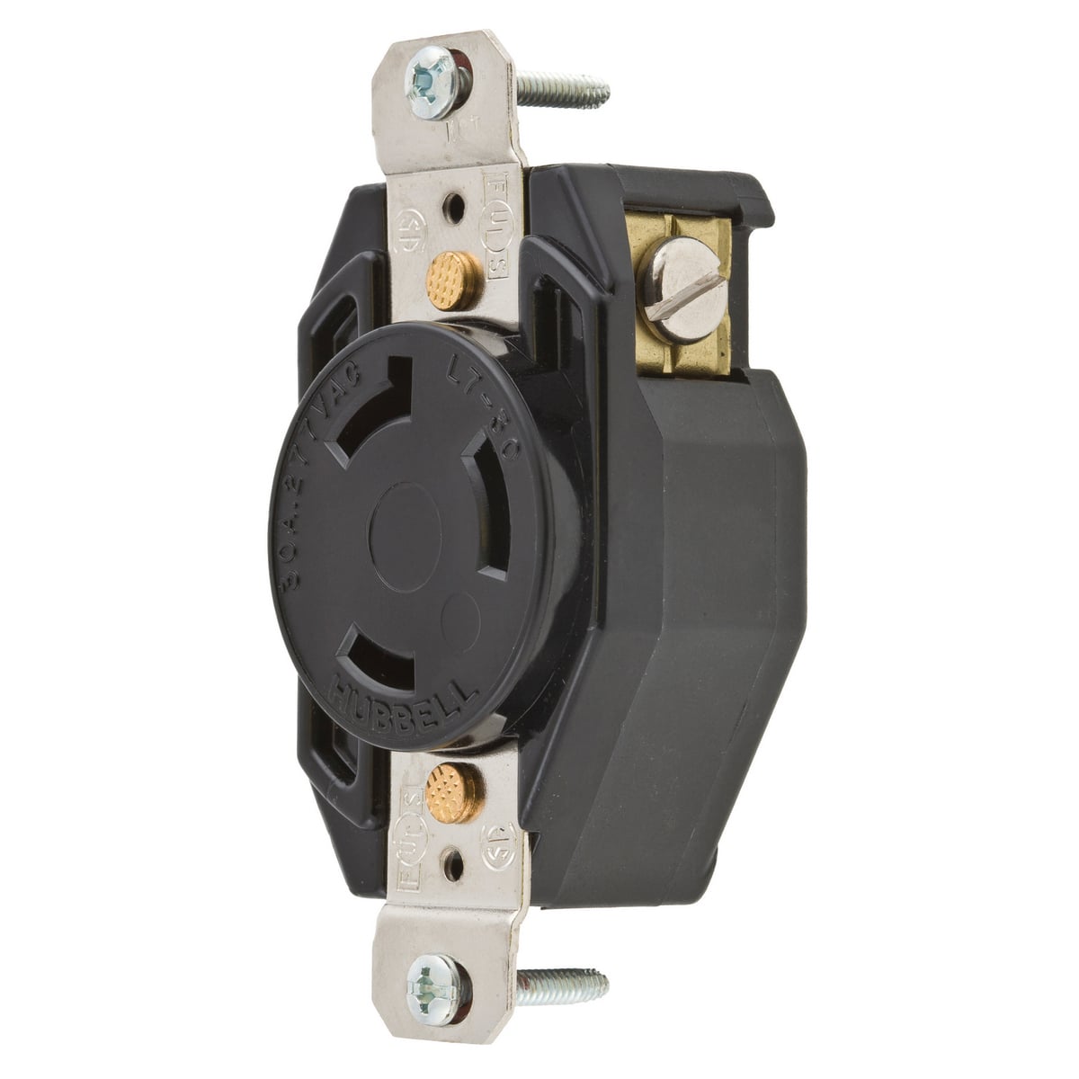 L715R 1-Phase Heavy Duty Grounding Standard Single Screw Mount Locking Receptacle, 277 V AC, 15 A, 2 Poles, 3 Wires, Black