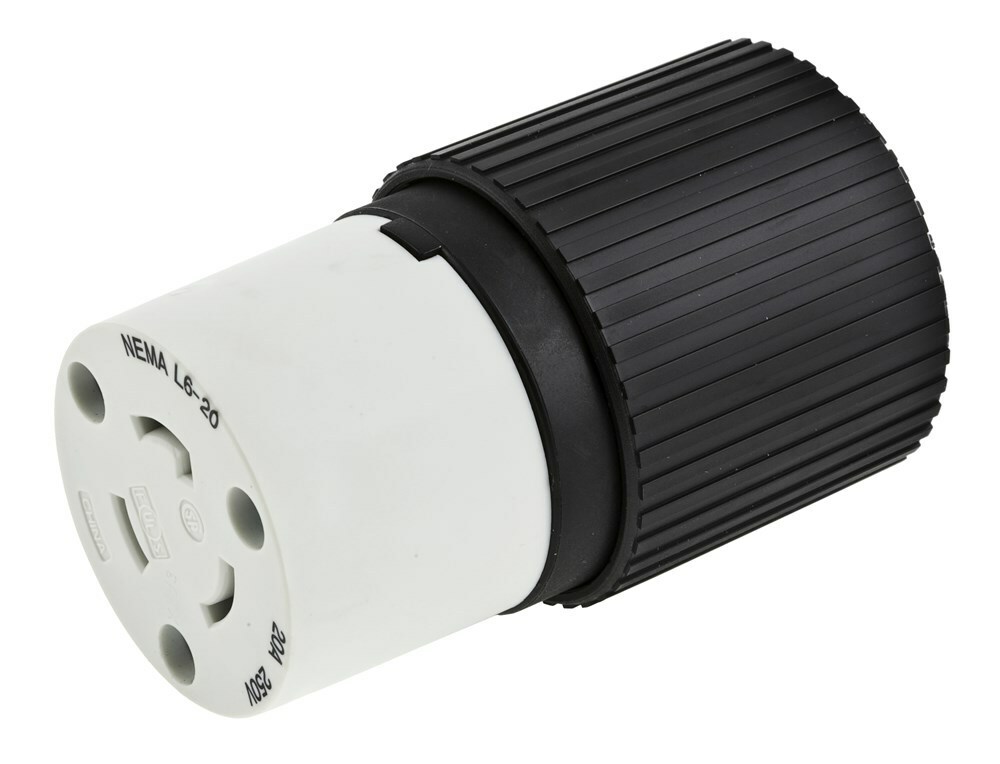 L730C Female Grounding Standard Cord Mount Locking Connector, 277 V AC, 30 A, 2 Poles, 3 Wires, Black/White