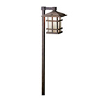 CROSS CREEK LANTERN - Arts and Crafts style in a path light featuring Aged Bronze finish and textured linen glass for distinctive simplicity. Matching 120-Volt surface and post mount styles available.