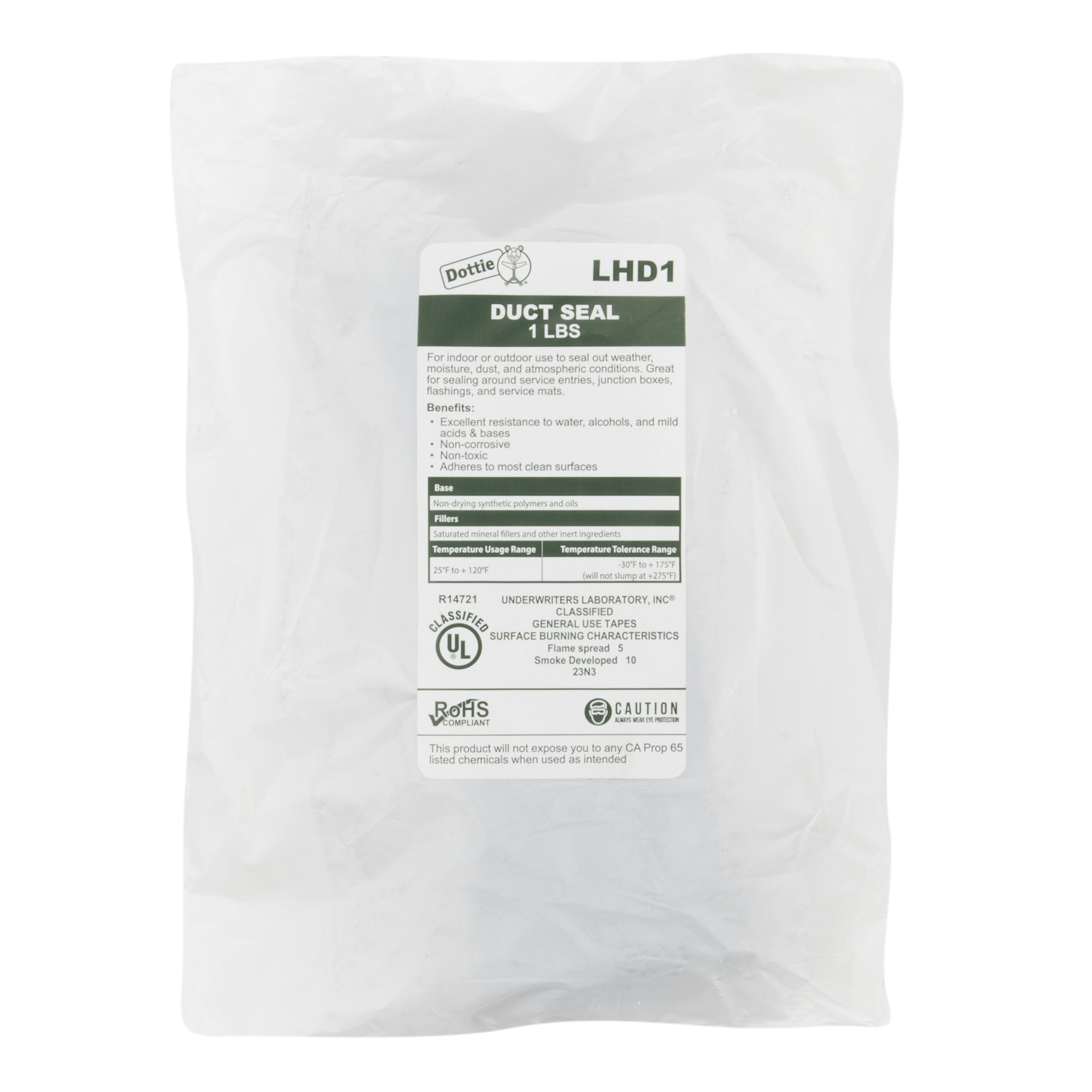 LHD1 Duct Seal, 1 lb Plastic Bag, Solid Form, Dark Gray