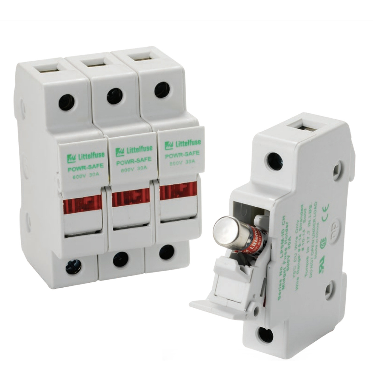 LPSC001ID Powr-Safe Dead Front Indicating Fuse Holder With Blown Fuse Indicator, 600 V AC/DC, 30 A, Class: CC, 14 to 8 AWG Wire, 1 Pole