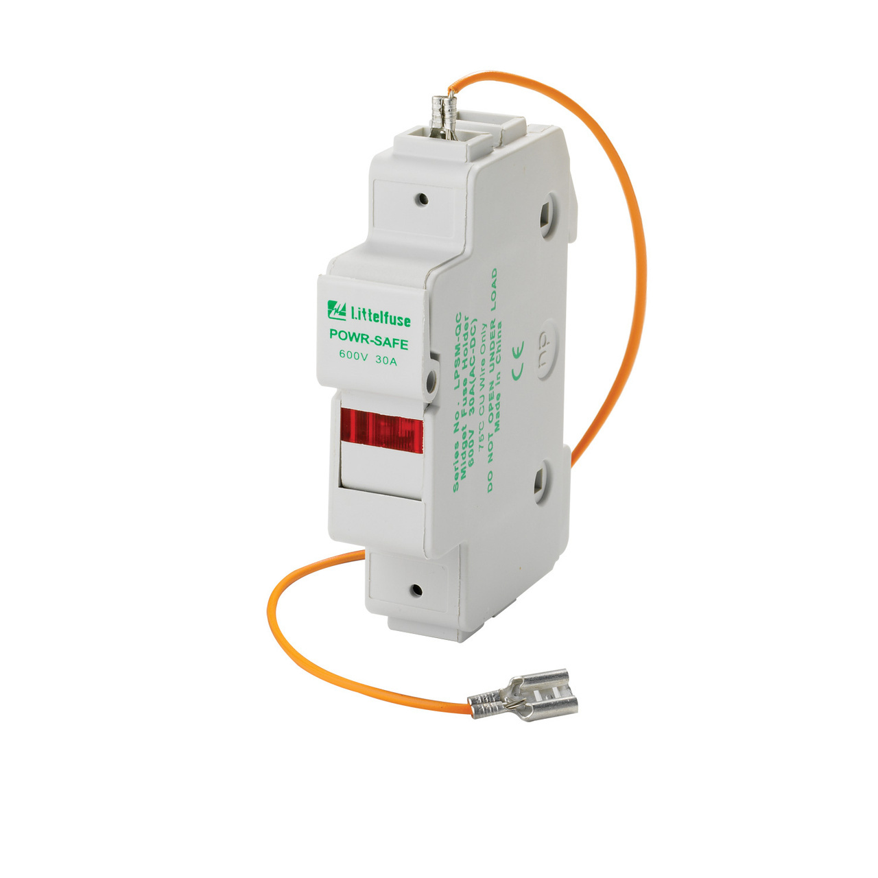 LPSM002ID LPSM Dead Front Indicating Fuse Holder, 600 V AC/DC, 30 A, 14 to 8 AWG Wire, 2 Poles