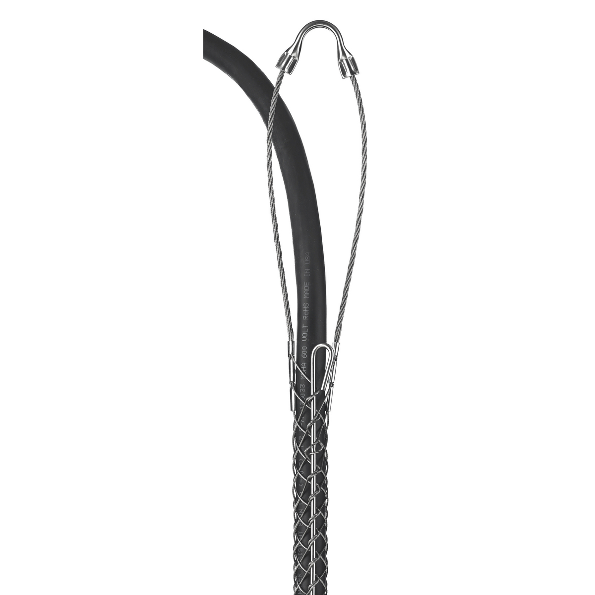 02403014 Standard Duty Rod Closing Split Mesh Single Eye Single Weave Support Grip, 2050 lb Breaking Strength, 0.63 to 0.74 in Cable, Stainless Steel