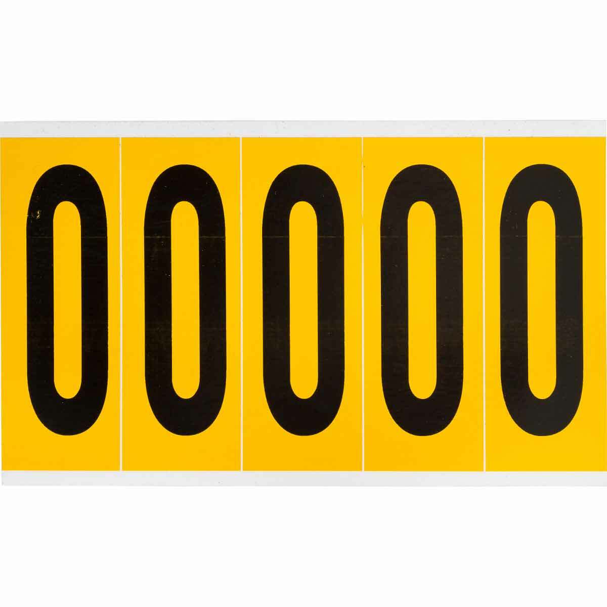 1560-0 Non-Reflective Standard Number Label, Black 0 Character, 3-7/8 in H x 1.356 in W, Yellow Background, B-946 Vinyl