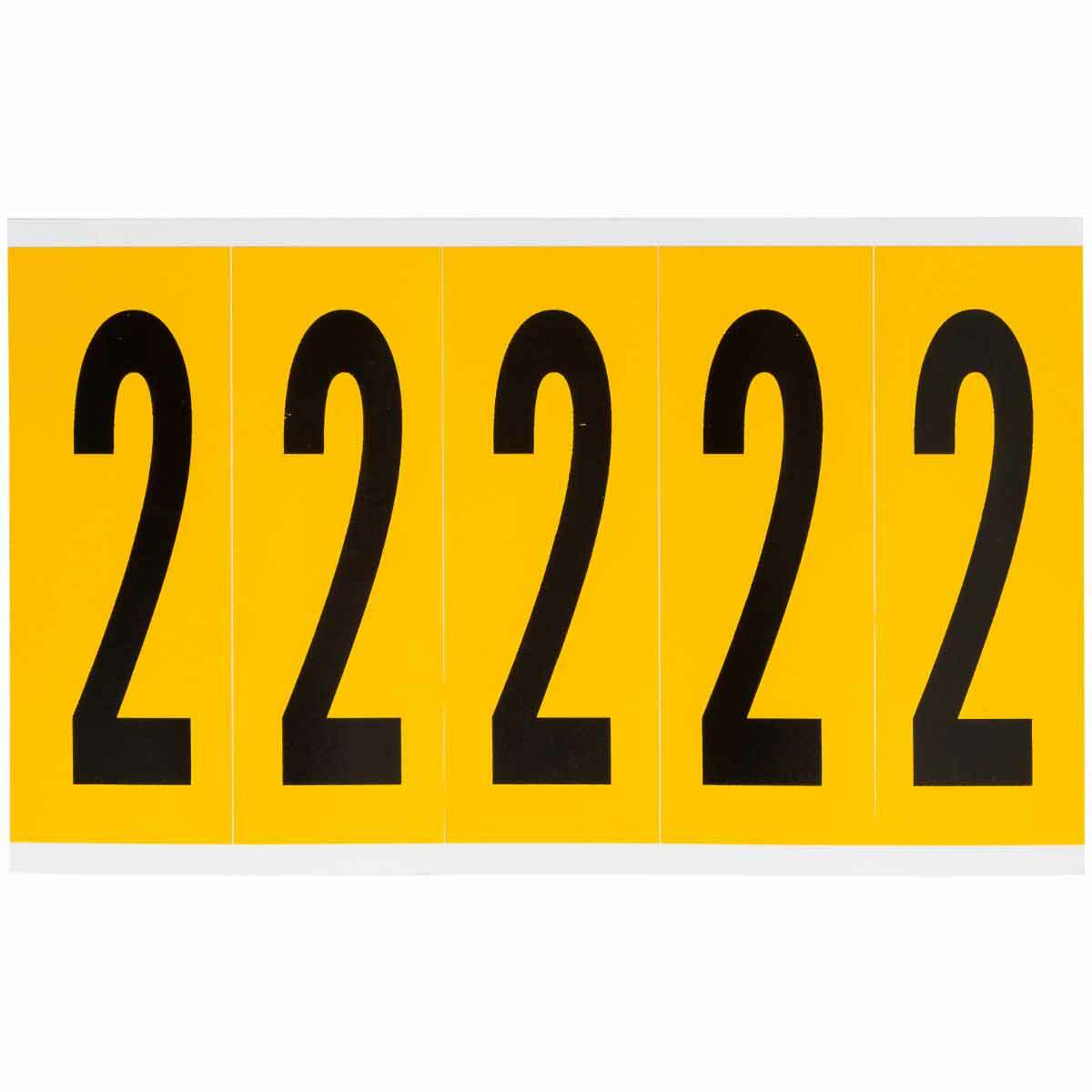 1560-2 Non-Reflective Standard Number Label, Black 2 Character, 3-7/8 in H x 1.356 in W, Yellow Background, B-946 Vinyl