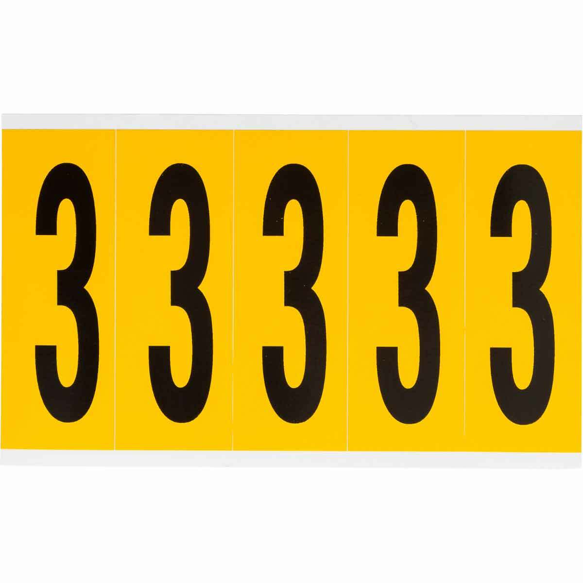 1560-3 Non-Reflective Standard Number Label, Black 3 Character, 3-7/8 in H x 1.356 in W, Yellow Background, B-946 Vinyl