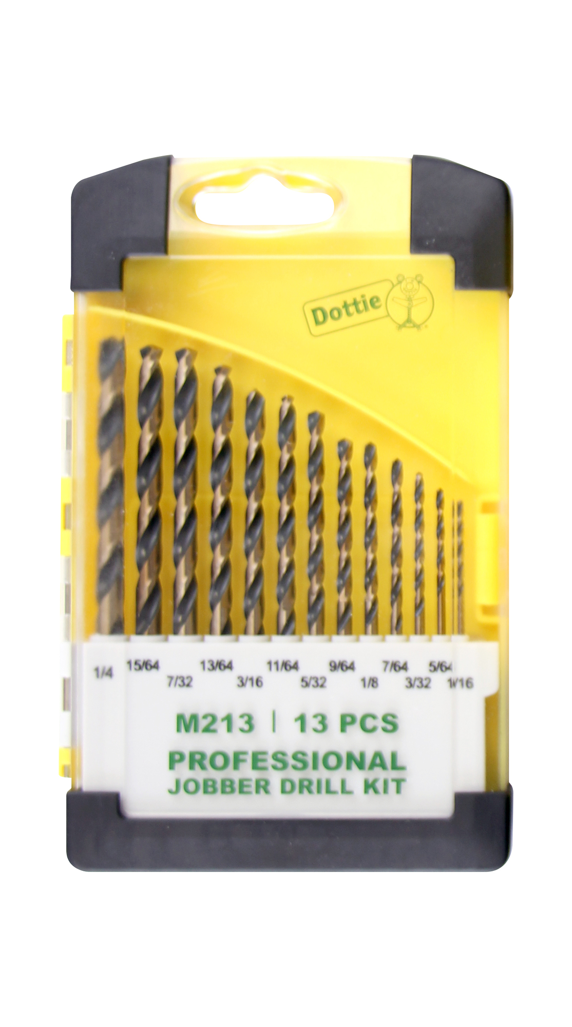 M213 Drill Kit, 1/16 in Min Drill Bit, 1/4 in Max Drill Bit, 13 Pieces, HSS, Black/Gold