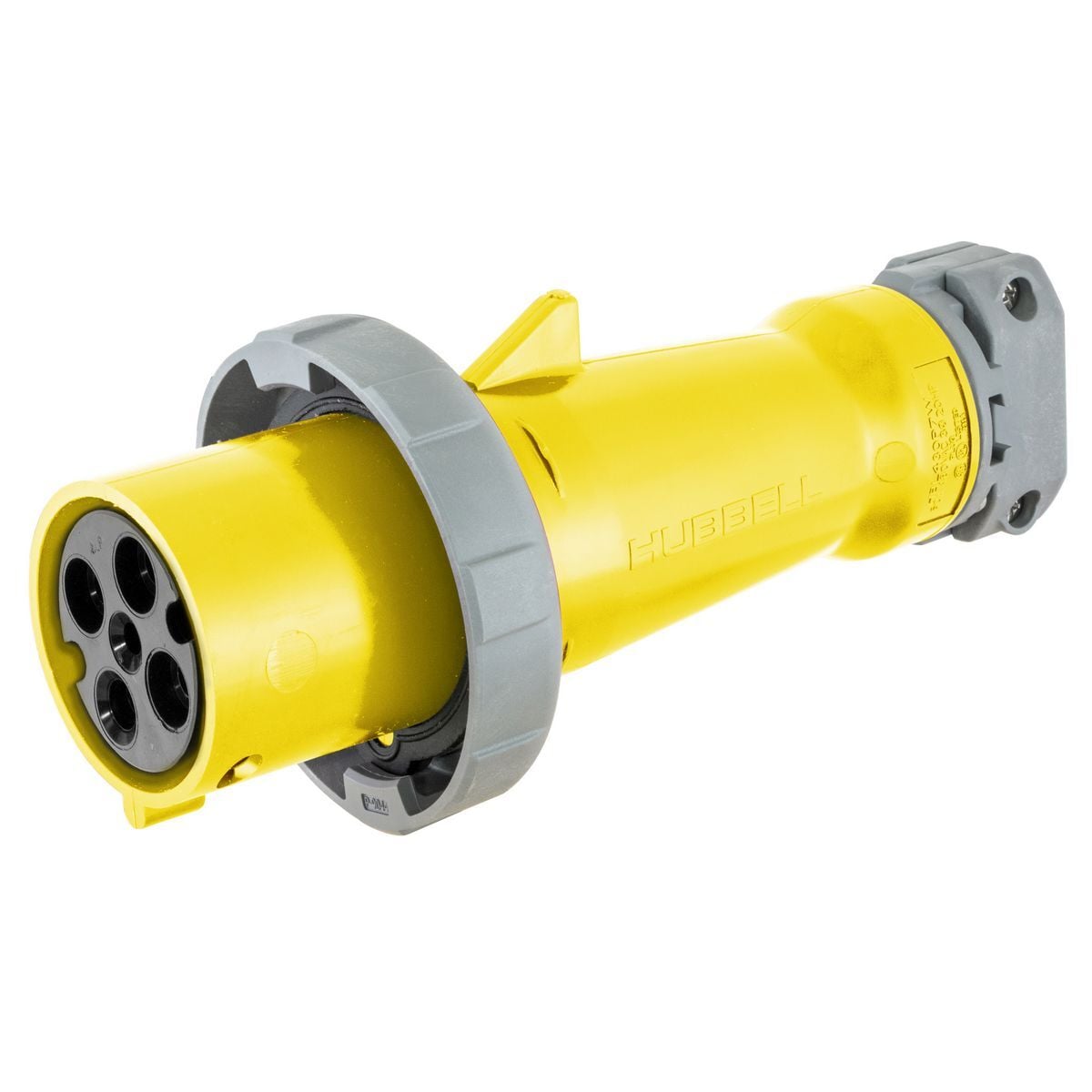 M4100C12R Female Heavy Duty Reversed Service Standard Watertight Cord Mount Pin and Sleeve Connector, 125/250 V AC, 100 A, 3 Poles, 4 Wires, Yellow