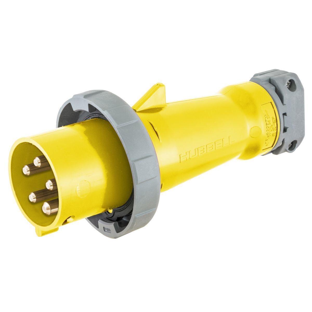 M5100P9 3-Phase Heavy Duty Male Standard Watertight Cord Mount Pin and Sleeve Plug, 120 to 208Y V AC, 100 A, 4 Poles, 5 Wires, Yellow