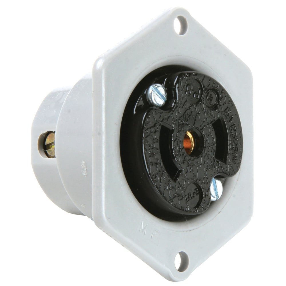 ML314 Turnlok Midget Lock Locking Flanged Outlet, 125/250 VAC, 15 A, 2 Poles, 3 Wires, Black/Gray