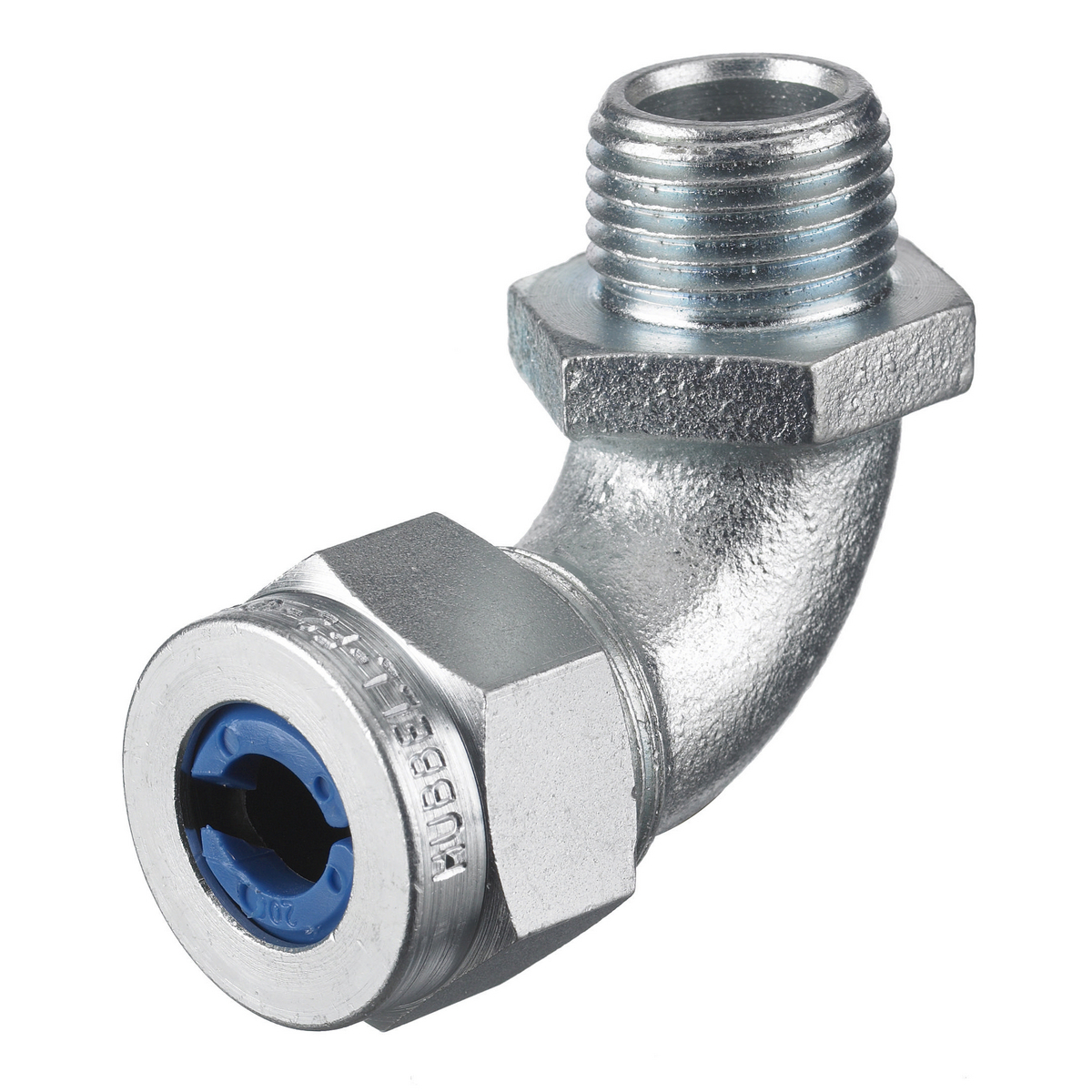 NHC1023ZP 90 deg Form 2 Standard Cord Connector, 1/2 in MNPT Trade, 1 Conductor, 0.38 to 0.5 in Cable Openings, Steel, Machined/Zinc Plated