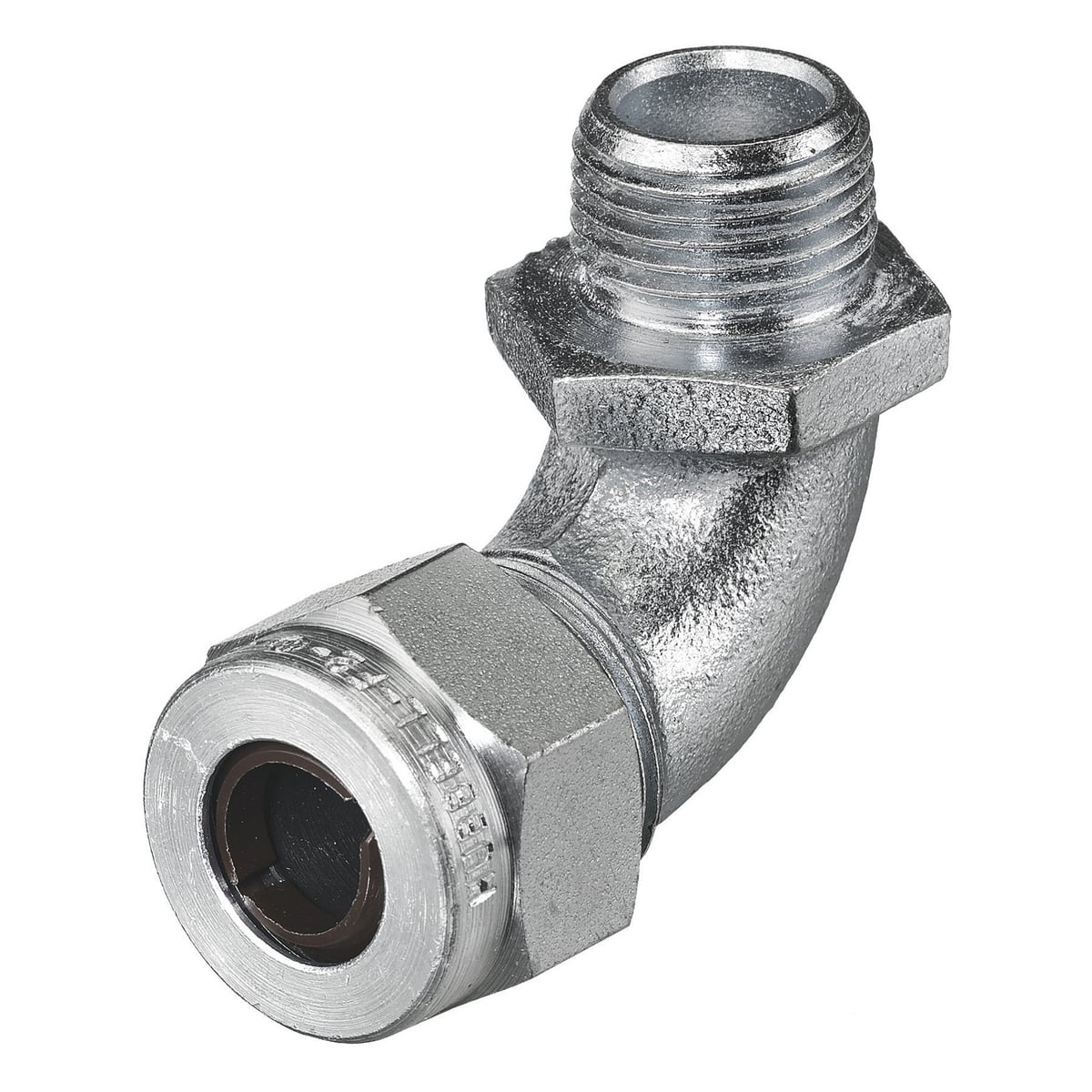 NHC1024ZP NHC 90 deg Form 2 Standard Cord Connector, 1/2 in MNPT Trade, (1) Conductors, 0.5 to 0.63 in Cable Openings, Steel, Machined/Zinc Plated